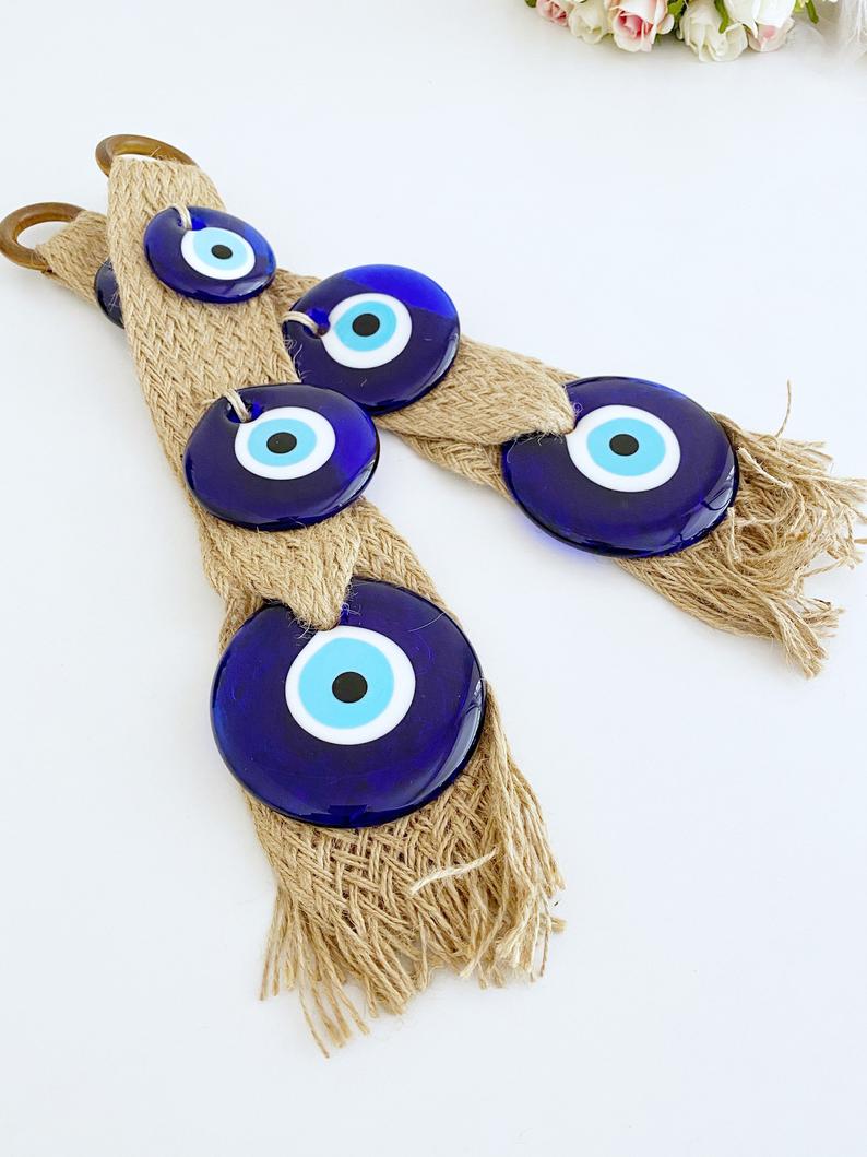 Macrame Evil Eye Wall Hanging, Blue Evil Eye Bead, Home Decoration