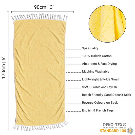 Turkish Body Towel in Honeycomb Yellow & Orange