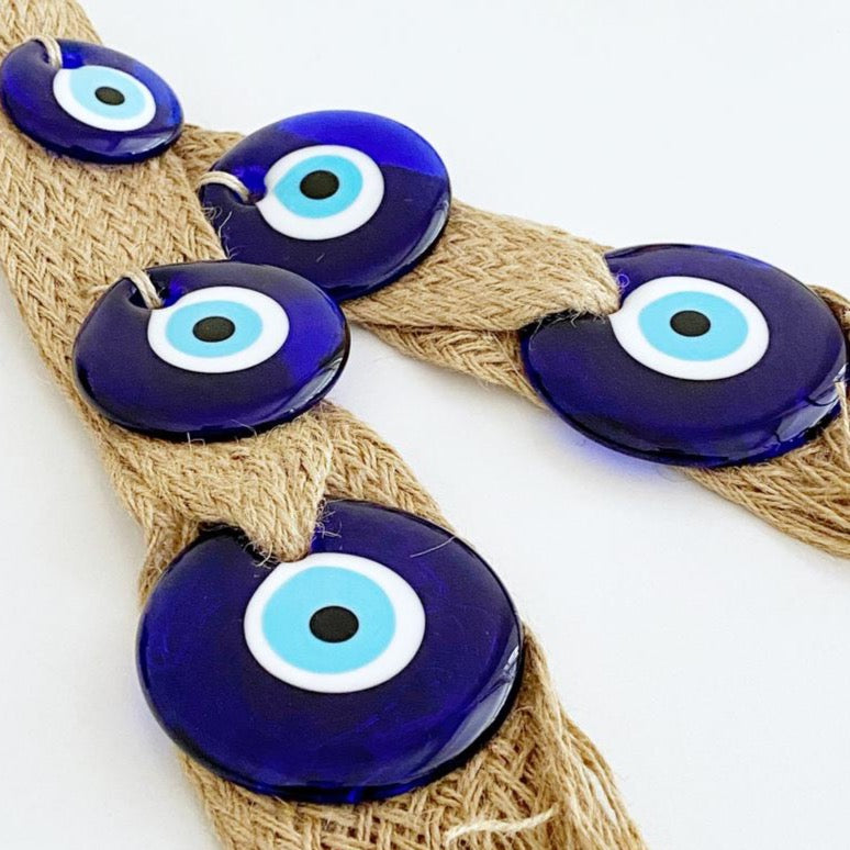 Macrame Evil Eye Wall Hanging, Blue Evil Eye Bead, Home Decoration