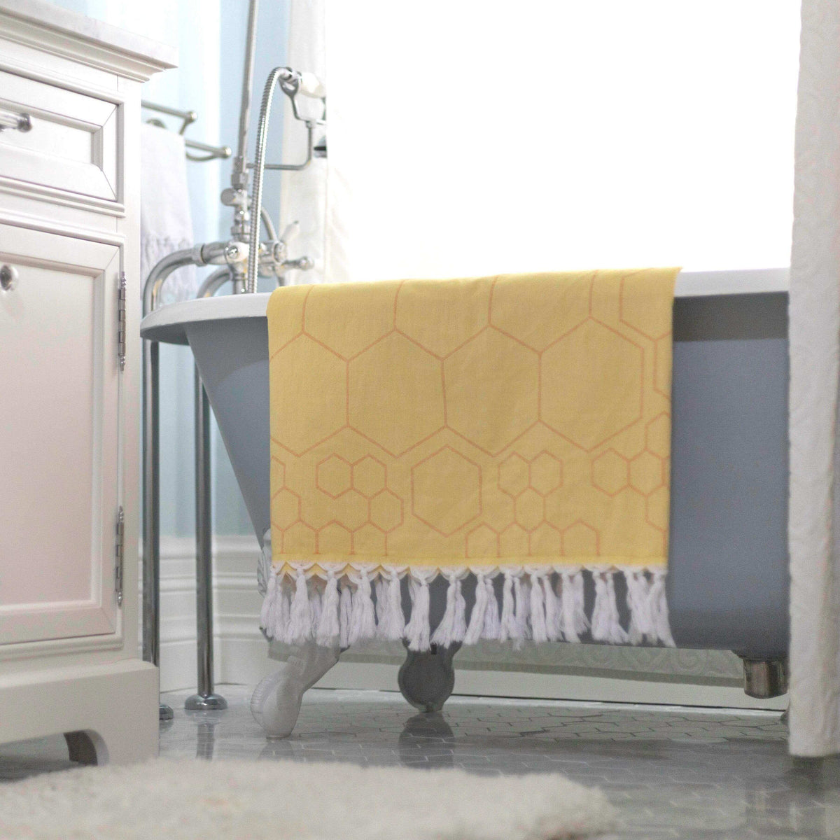 Turkish Body Towel in Honeycomb Yellow & Orange