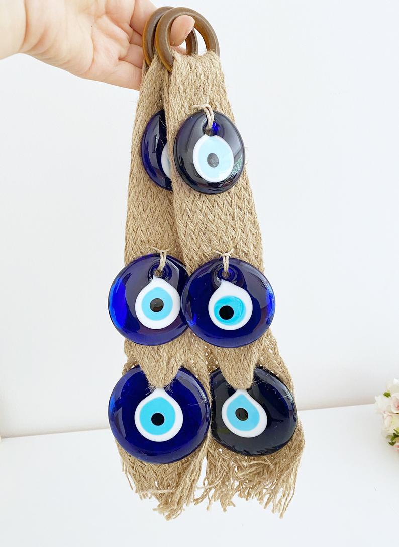 Macrame Evil Eye Wall Hanging, Blue Evil Eye Bead, Home Decoration