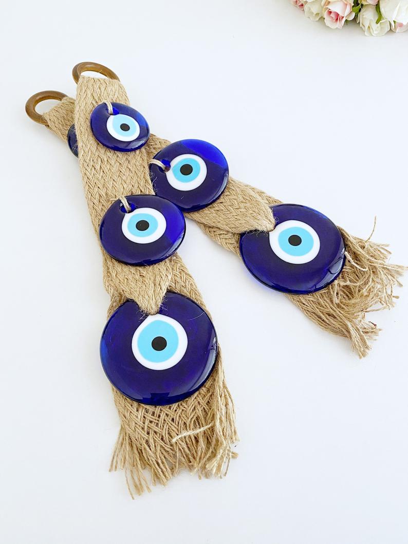 Macrame Evil Eye Wall Hanging, Blue Evil Eye Bead, Home Decoration