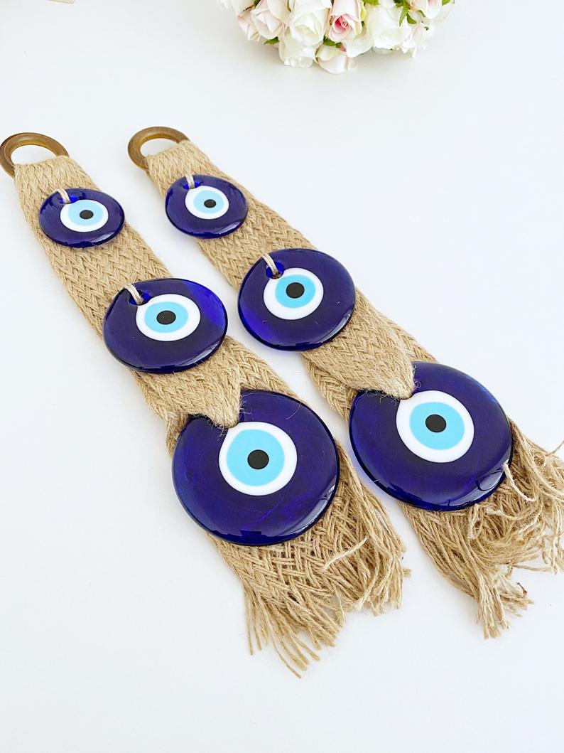 Macrame Evil Eye Wall Hanging, Blue Evil Eye Bead, Home Decoration