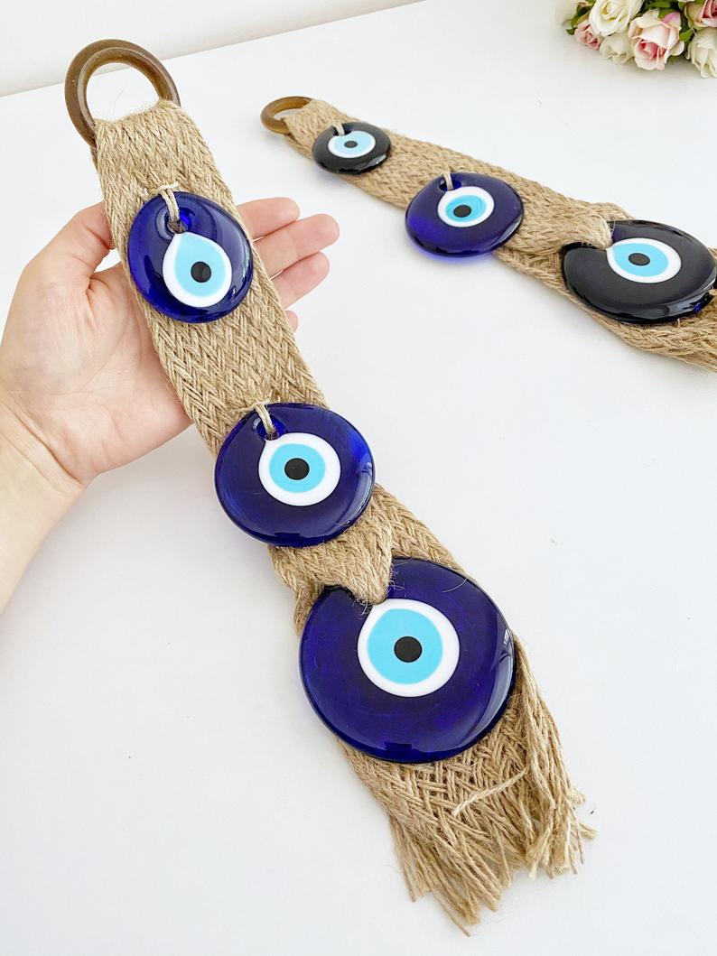 Macrame Evil Eye Wall Hanging, Blue Evil Eye Bead, Home Decoration