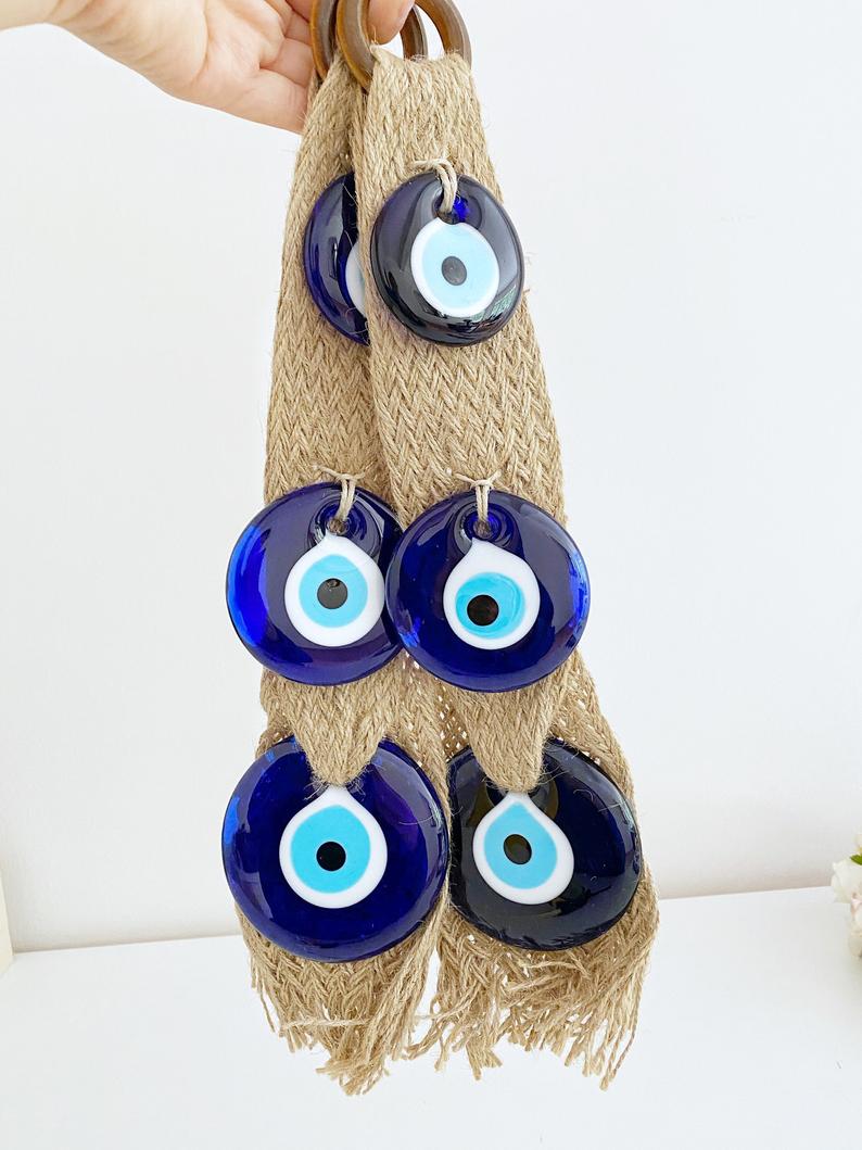 Macrame Evil Eye Wall Hanging, Blue Evil Eye Bead, Home Decoration